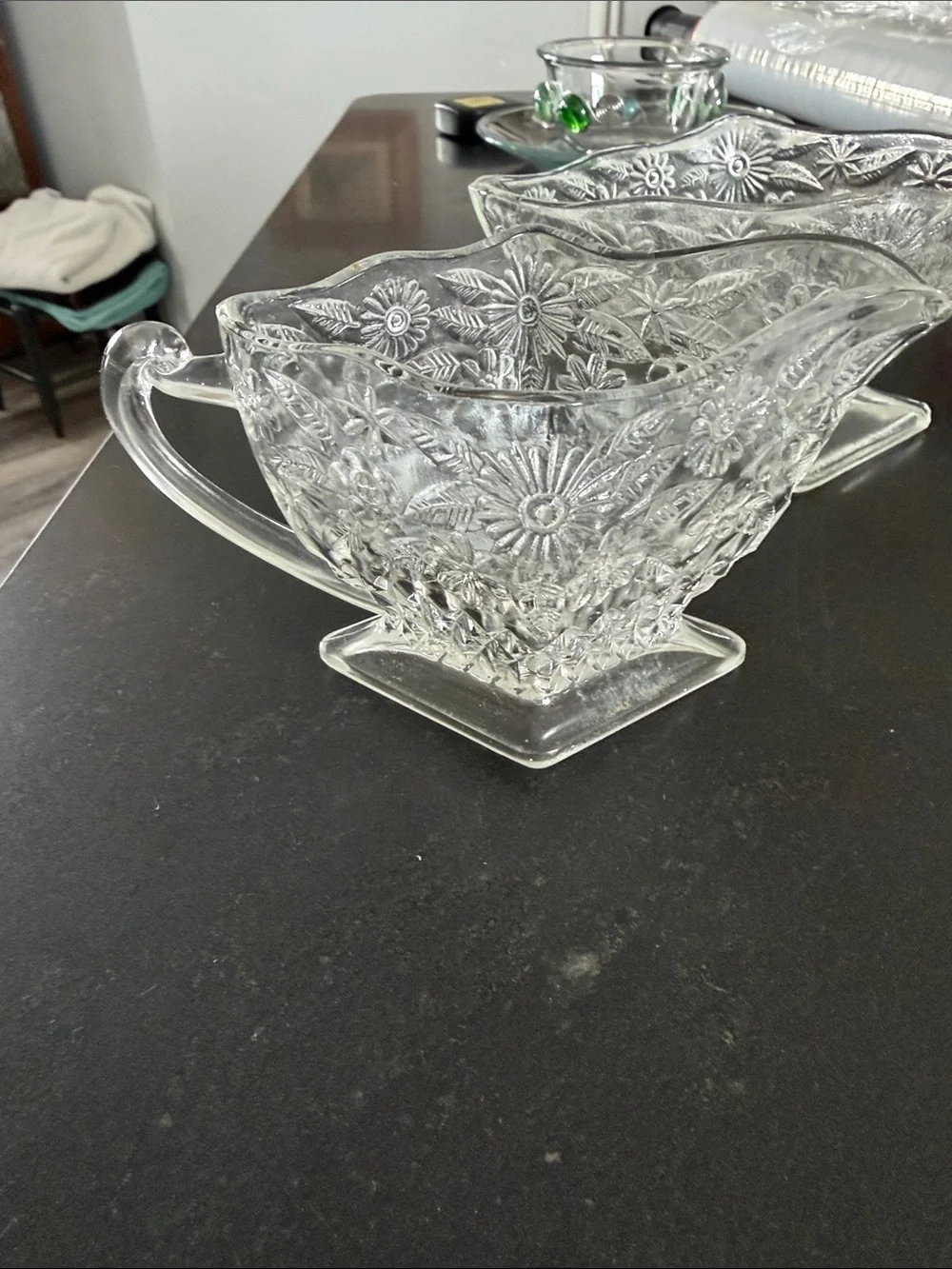 3 Piece Vintage Indiana Glass Sugar and Creamer Set - Pineapple - Floral Pattern